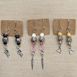 3 pairs handmade NEW leverback drop earrings silver tone boho filigree OOAK